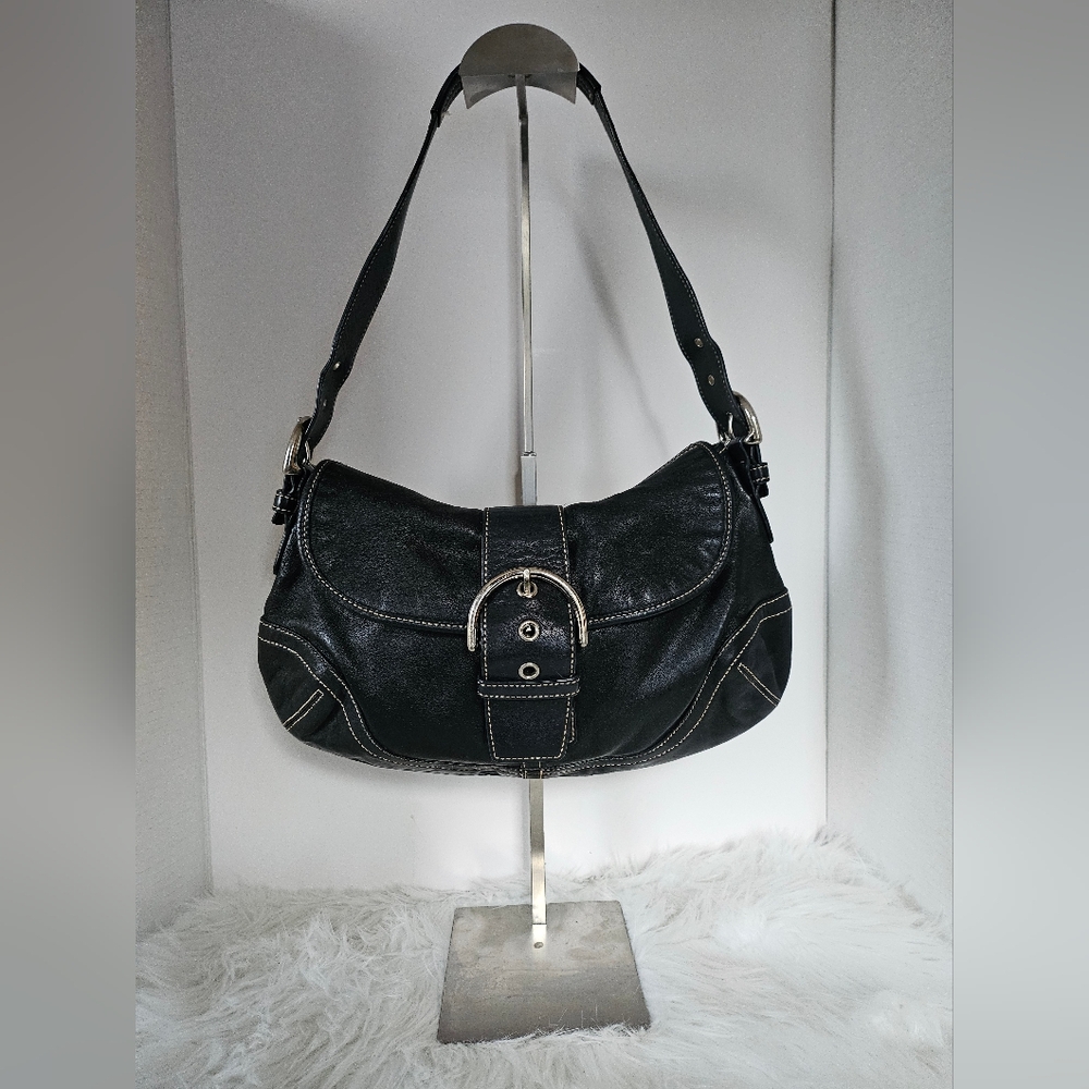 Coach Vintage Med SOHO Buckle Flap Satchel in Black Cowhide Leather — Style 9248